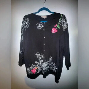 TanJay women’s Contrast Floral Embroider Wearable Art tanktop‎ Cardigan b…